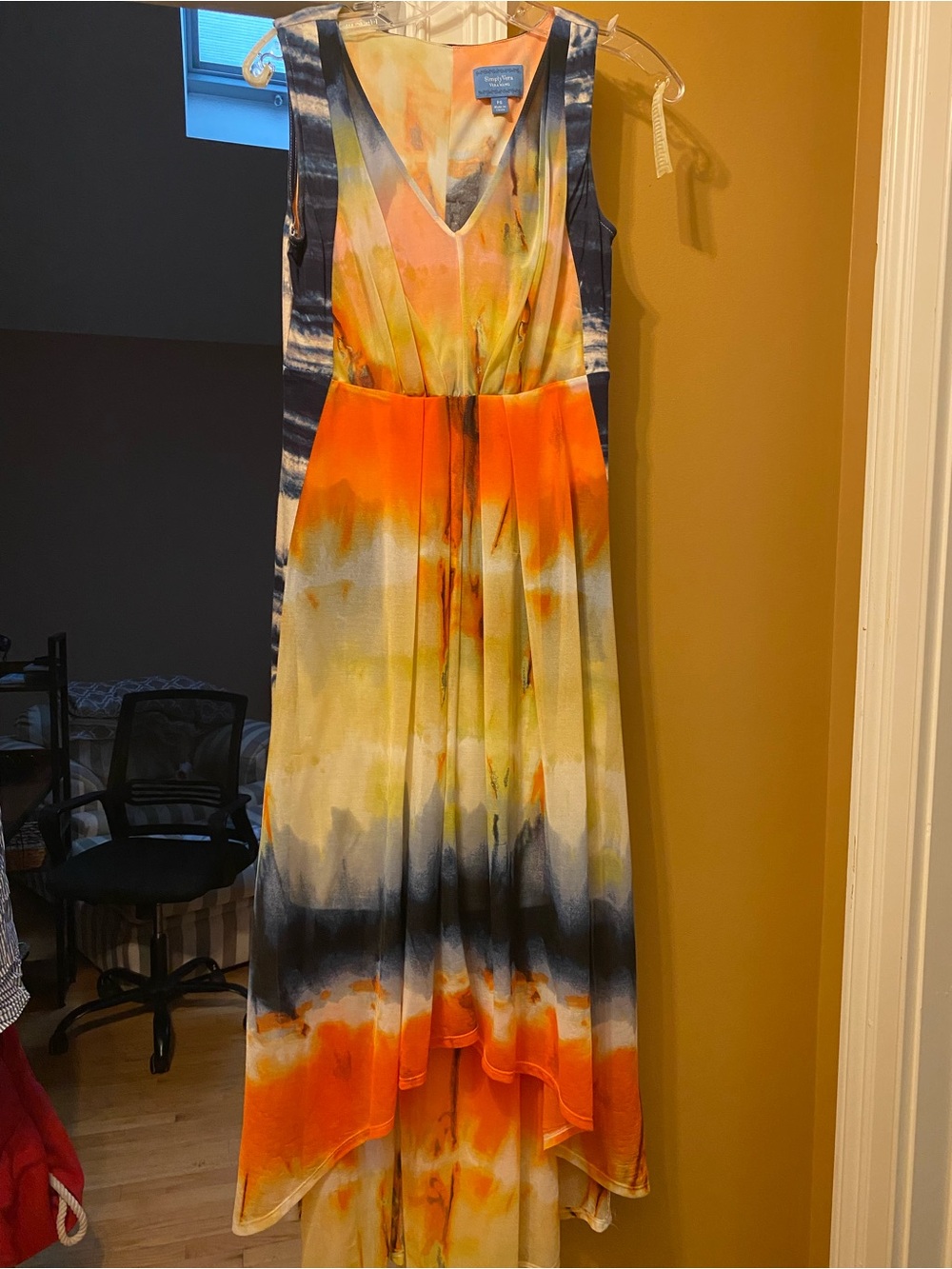 Simply Vera Vera Wang Orange, Yellow and Navy High-Low Maxi Dress
